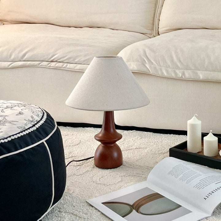 Traditional Vintage Linen Solid Wood Cone Umbrella 1-Light Table Lamp For Bedroom