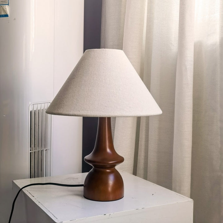 Traditional Vintage Linen Solid Wood Cone Umbrella 1-Light Table Lamp For Bedroom