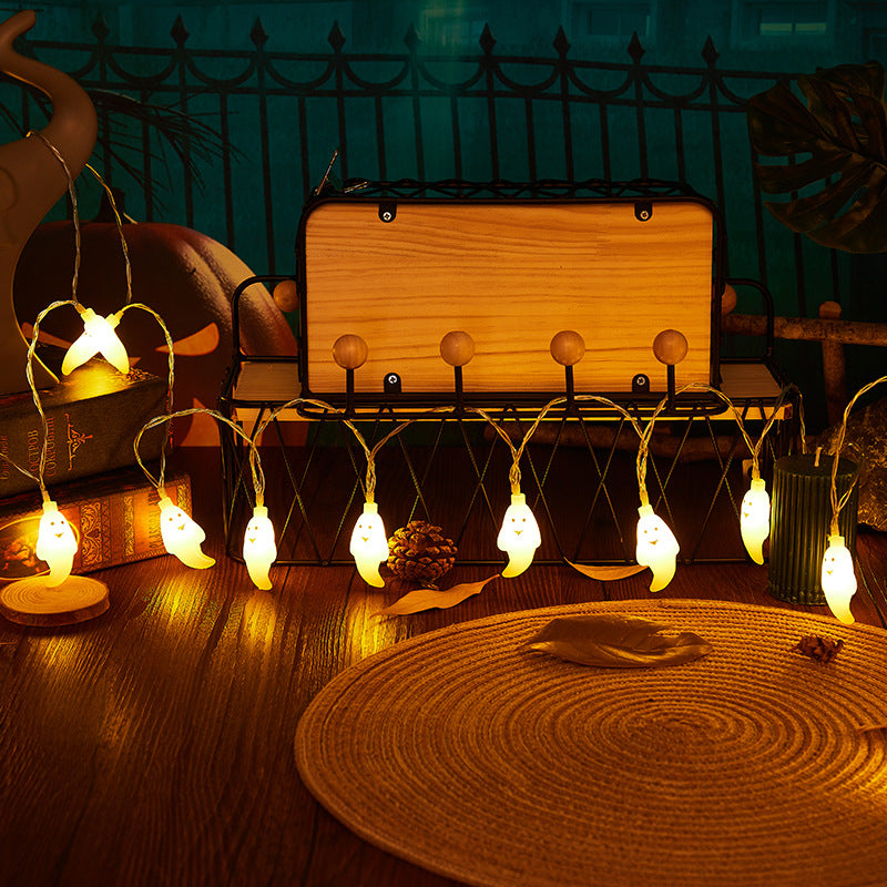 Modern Art Deco Battery USB Copper Wire PC Ghost Shape Halloween Decoration LED String Light For Outdoor