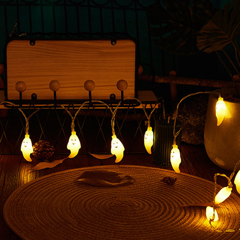Modern Art Deco Battery USB Copper Wire PC Ghost Shape Halloween Decoration LED String Light For Outdoor