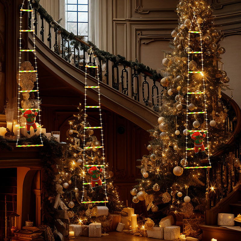 Moderne Art Deco PVC Baumwolle Leiterform Weihnachtsmann Weihnachtsdekoration LED-Lichterkette für den Außenbereich 