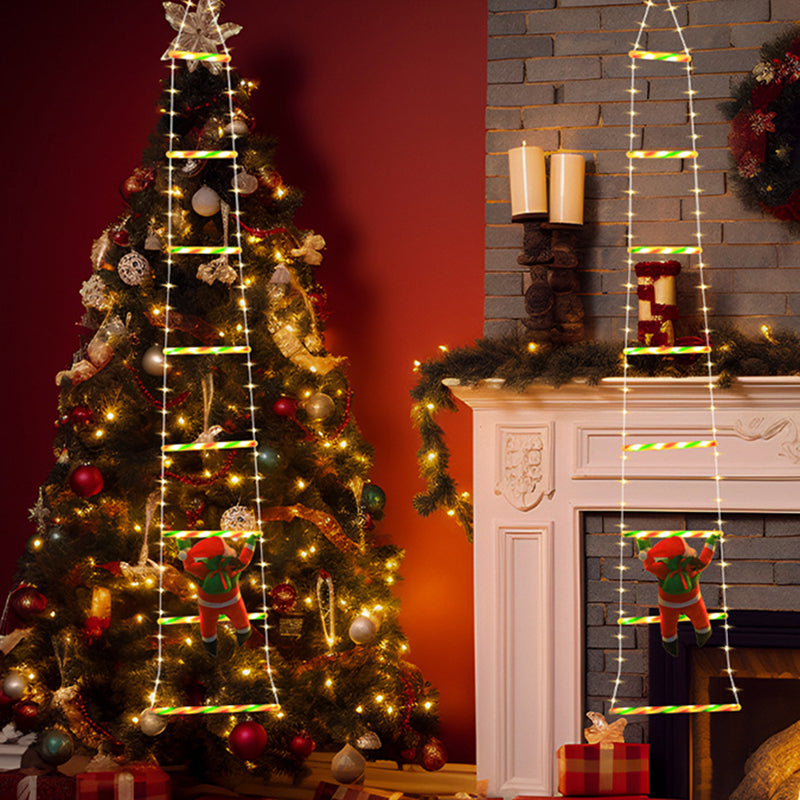 Modern Art Deco PVC Cotton Ladder Shape Santa Claus Christmas Decoration LED String Light For Outdoor
