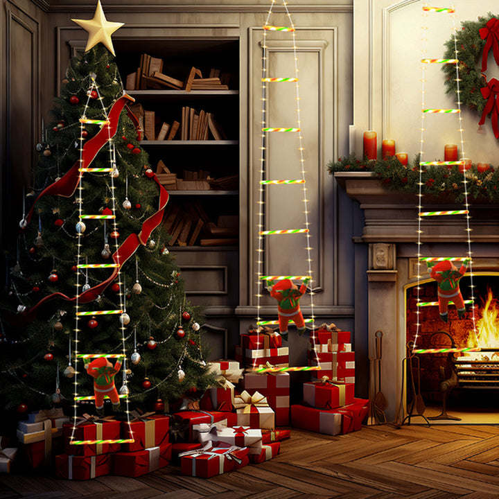 Moderne Art Deco PVC Baumwolle Leiterform Weihnachtsmann Weihnachtsdekoration LED-Lichterkette für den Außenbereich 