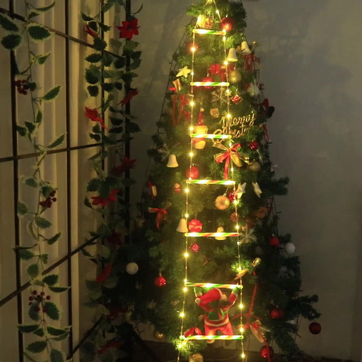 Moderne Art Deco PVC Baumwolle Leiterform Weihnachtsmann Weihnachtsdekoration LED-Lichterkette für den Außenbereich 