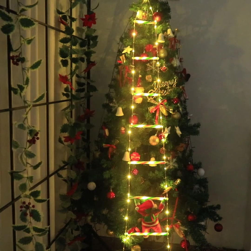 Modern Art Deco PVC Cotton Ladder Shape Santa Claus Christmas Decoration LED String Light For Outdoor