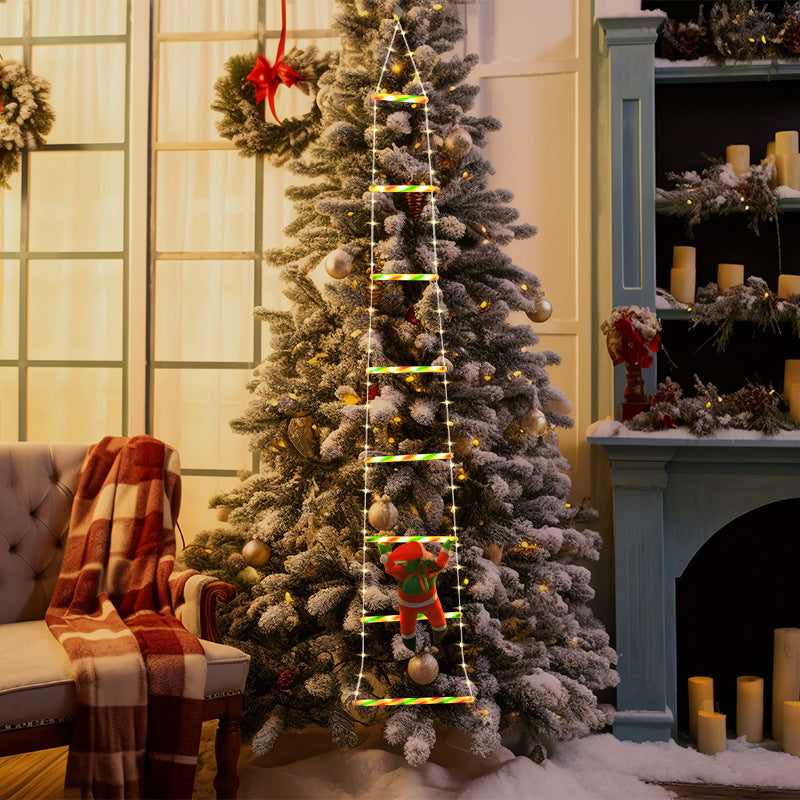 Modern Art Deco PVC Cotton Ladder Shape Santa Claus Christmas Decoration LED String Light For Outdoor