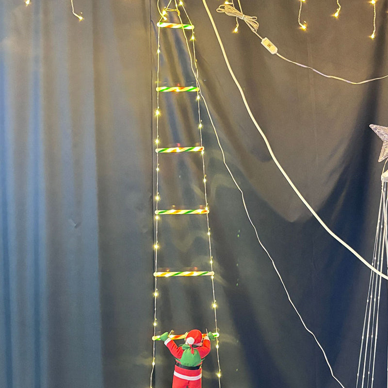 Moderne Art Deco PVC Baumwolle Leiterform Weihnachtsmann Weihnachtsdekoration LED-Lichterkette für den Außenbereich 