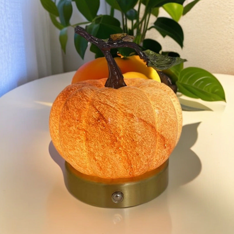 Contemporary Creative USB Glass Metal Pumpkin Shape Round LED Table Lamp For Bedroom