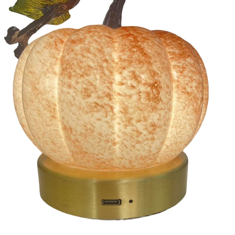 Contemporary Creative USB Glass Metal Pumpkin Shape Round LED Table Lamp For Bedroom