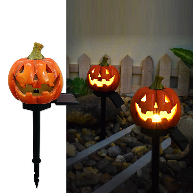 Modern Art Deco Solar Resin ABS Pumpkin Shape Halloween LED Outdoor Ground Plug Light For Garden