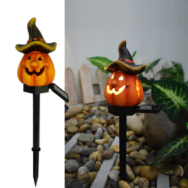 Modern Art Deco Solar Resin ABS Pumpkin Shape Halloween LED Outdoor Ground Plug Light For Garden