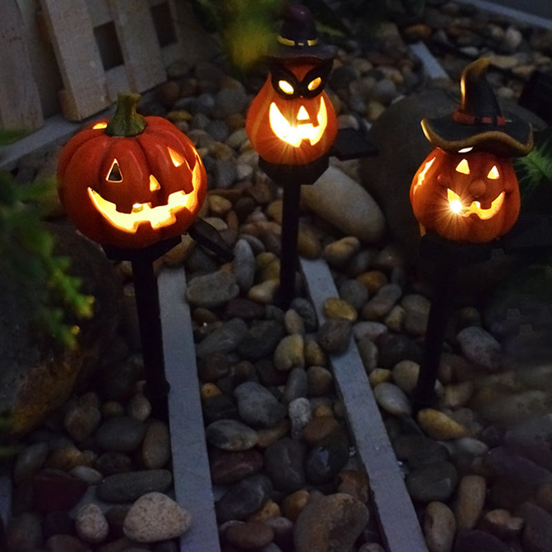 Modern Art Deco Solar Resin ABS Pumpkin Shape Halloween LED Outdoor Ground Plug Light For Garden