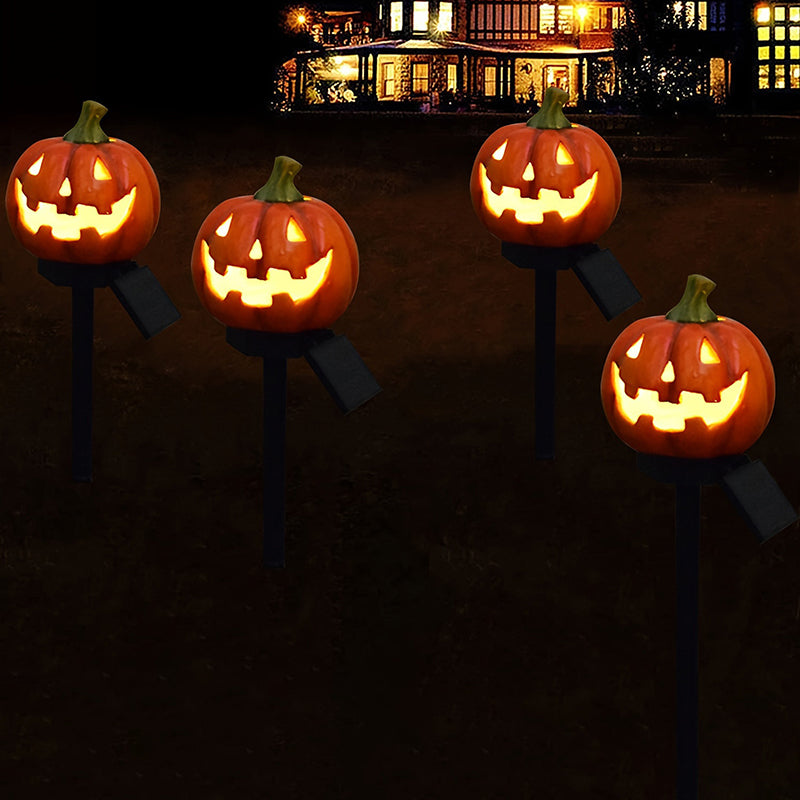 Contemporary Creative PVC Metal Pumpkin Lantern-Shaped Halloween LED Outdoor Ground Plug Light For Garden