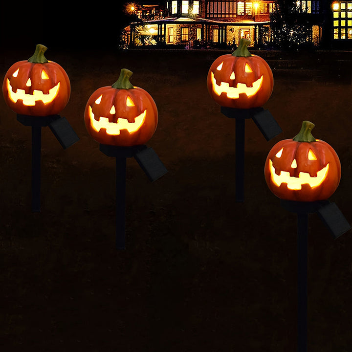 Contemporary Creative PVC Metal Pumpkin Lantern-Shaped Halloween LED Outdoor Ground Plug Light For Garden