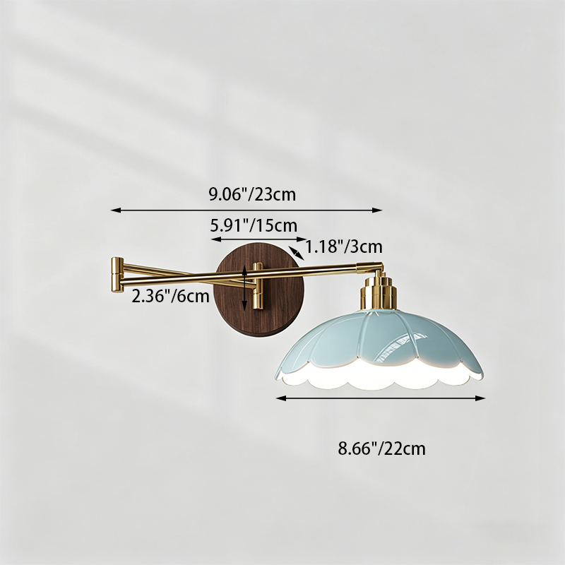 Traditional Vintage Ceramic Iron Flower Bud Wave Round 1 Light Wall Sconce Lamp For Living Room