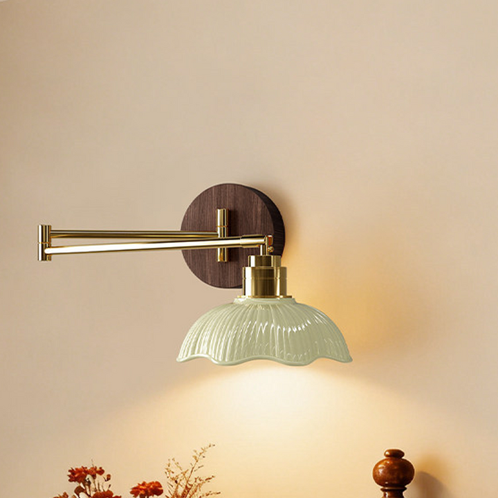 Traditional Vintage Ceramic Iron Flower Bud Wave Round 1 Light Wall Sconce Lamp For Living Room