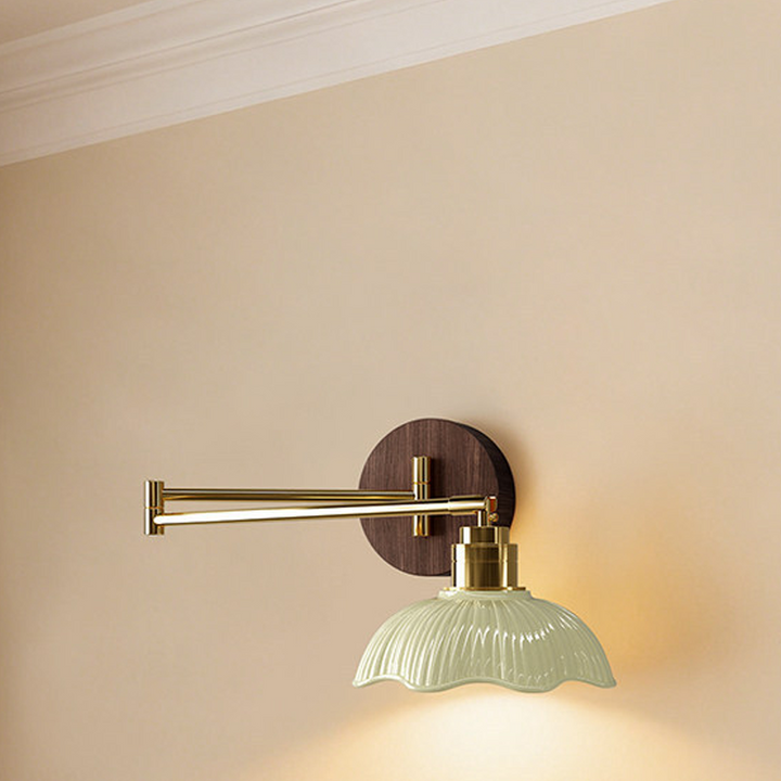 Traditional Vintage Ceramic Iron Flower Bud Wave Round 1 Light Wall Sconce Lamp For Living Room