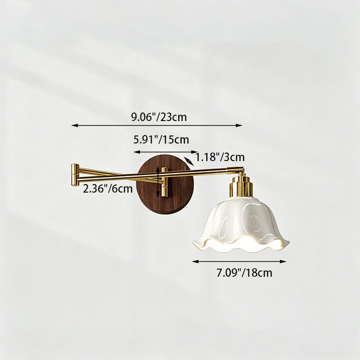 Traditional Vintage Ceramic Iron Flower Bud Wave Round 1 Light Wall Sconce Lamp For Living Room
