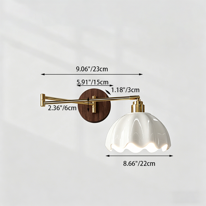 Traditional Vintage Ceramic Iron Flower Bud Wave Round 1 Light Wall Sconce Lamp For Living Room
