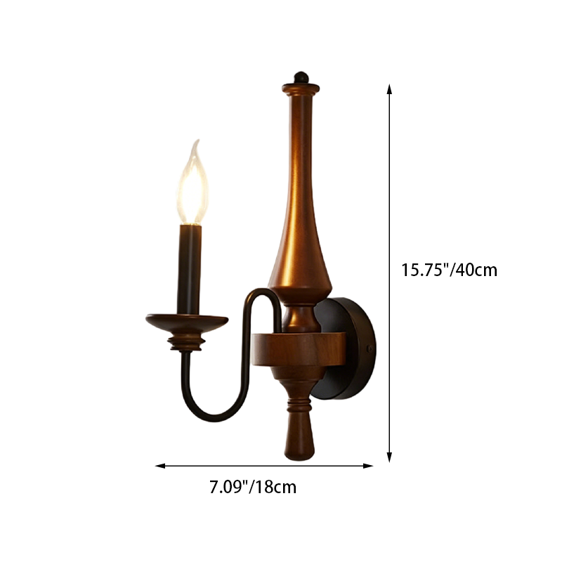Traditional French Iron Solid Wood Curved Round Candle 1/2 Light Wall Sconce Lamp For Living Room
