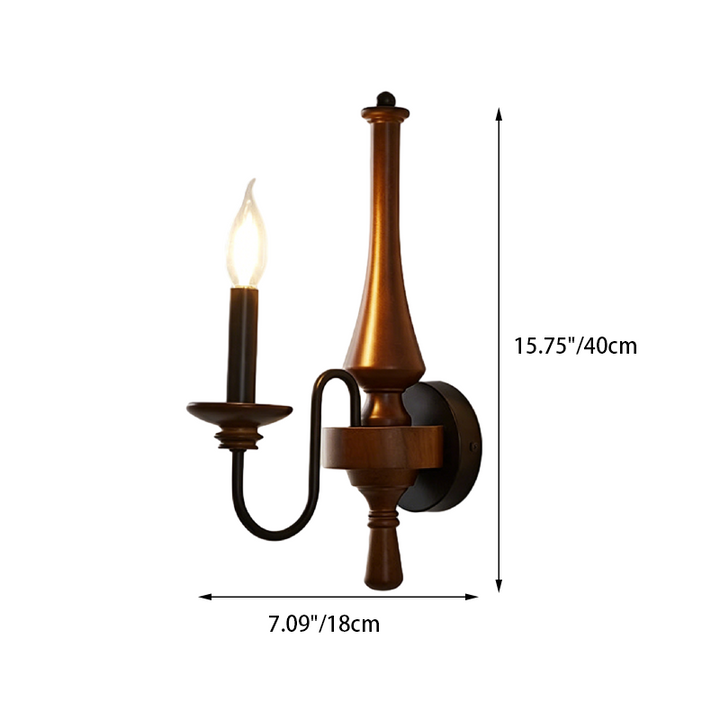 Traditional French Iron Solid Wood Curved Round Candle 1/2 Light Wall Sconce Lamp For Living Room