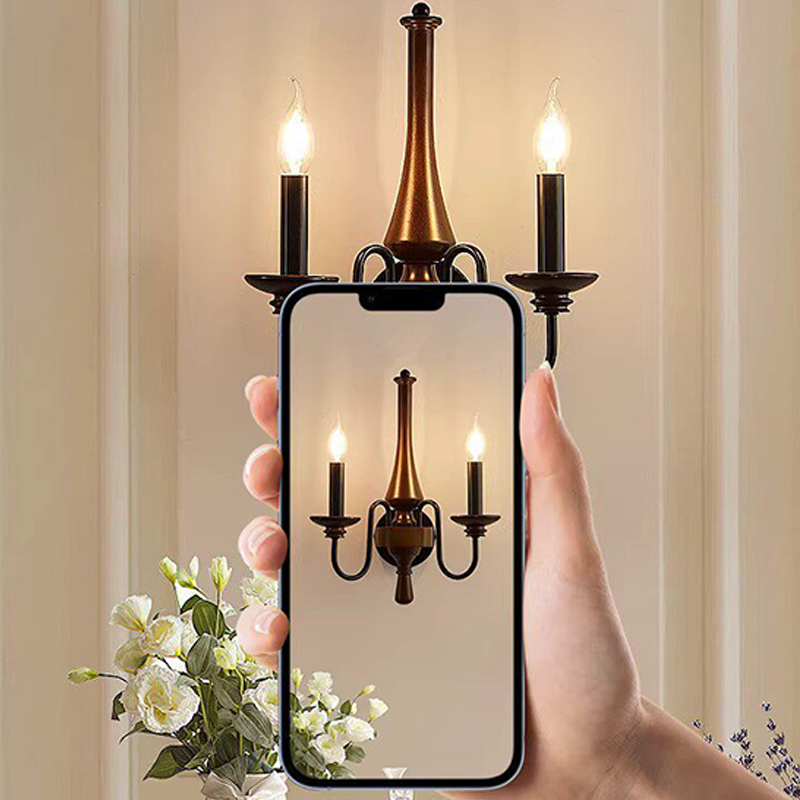 Traditional French Iron Solid Wood Curved Round Candle 1/2 Light Wall Sconce Lamp For Living Room
