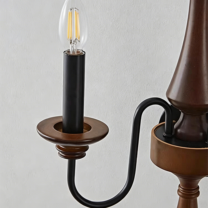 Traditional French Iron Solid Wood Curved Round Candle 1/2 Light Wall Sconce Lamp For Living Room