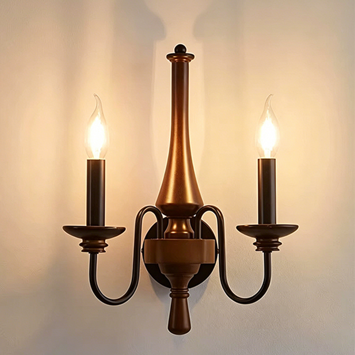Traditional French Iron Solid Wood Curved Round Candle 1/2 Light Wall Sconce Lamp For Living Room