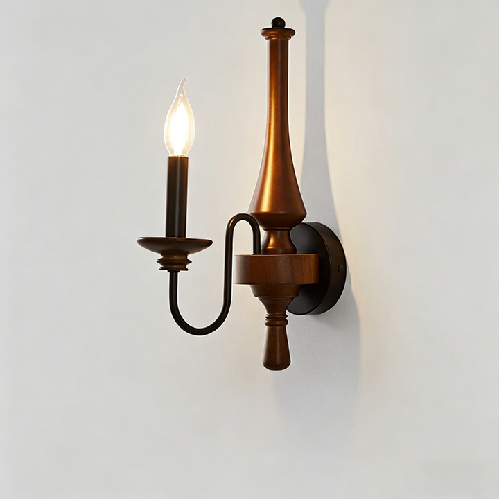 Traditional French Iron Solid Wood Curved Round Candle 1/2 Light Wall Sconce Lamp For Living Room