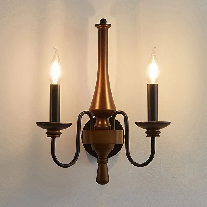 Traditional French Iron Solid Wood Curved Round Candle 1/2 Light Wall Sconce Lamp For Living Room
