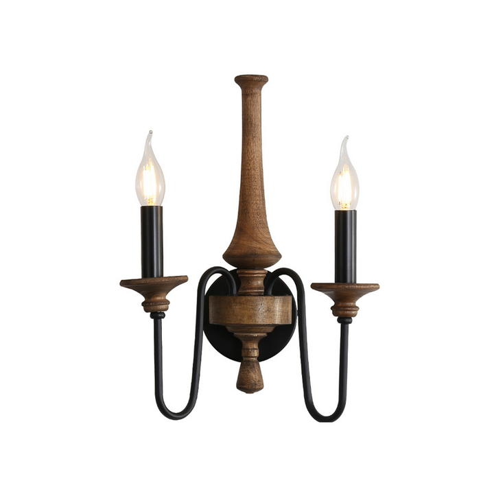 Traditional French Iron Solid Wood Curved Round Candle 1/2 Light Wall Sconce Lamp For Living Room