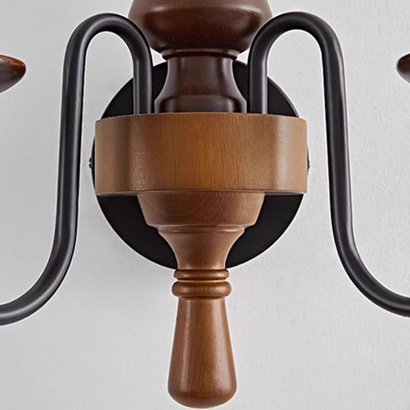 Traditional French Iron Solid Wood Curved Round Candle 1/2 Light Wall Sconce Lamp For Living Room