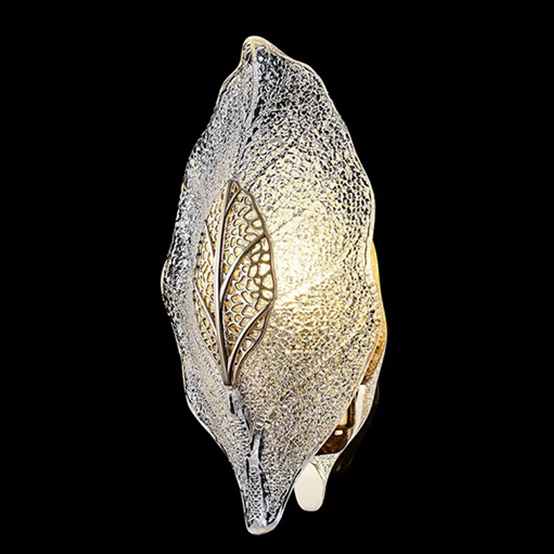 Moderne kreative 1-flammige Wandleuchte in Blattform aus Aluminium, Glas und Karbonstahl für das Wohnzimmer 