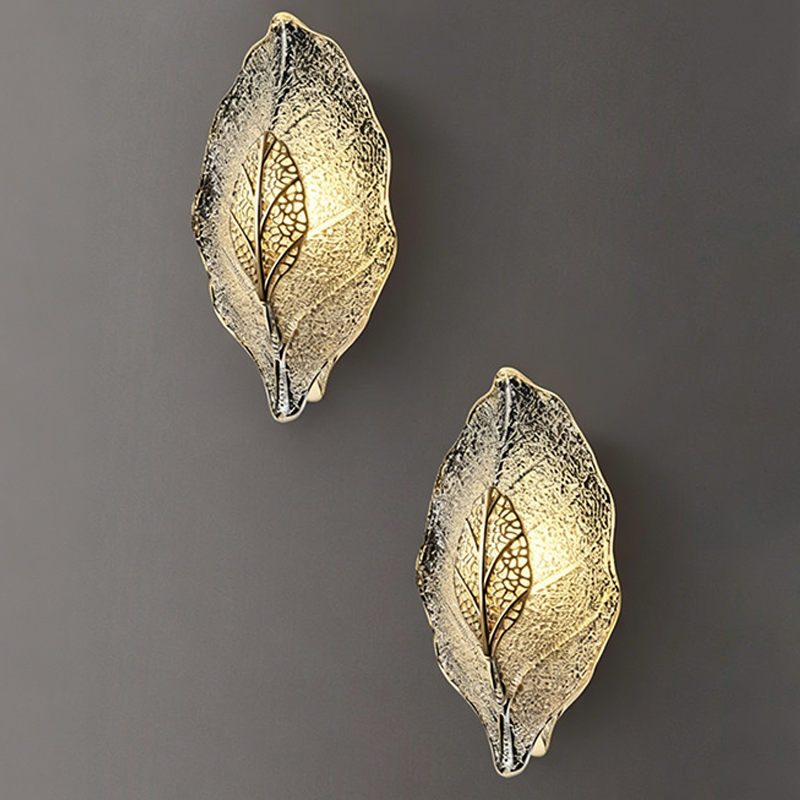 Moderne kreative 1-flammige Wandleuchte in Blattform aus Aluminium, Glas und Karbonstahl für das Wohnzimmer 