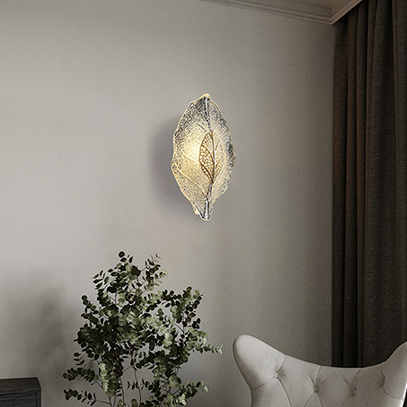Moderne kreative 1-flammige Wandleuchte in Blattform aus Aluminium, Glas und Karbonstahl für das Wohnzimmer 