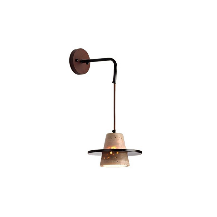 Traditional Japanese Travertine Solid Wood Round Cone 1-Light Wall Sconce Lamp For Living Room