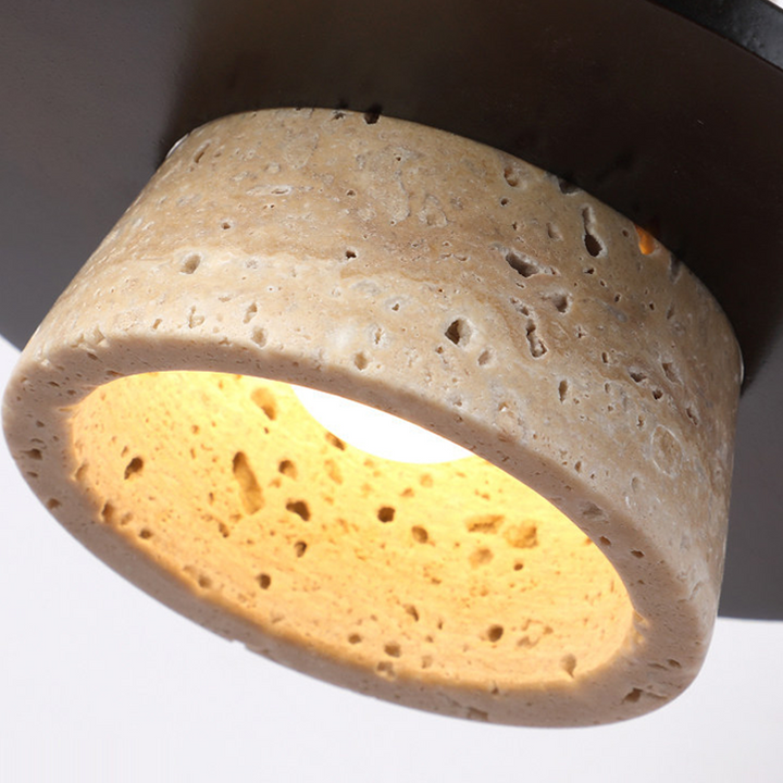 Traditional Japanese Travertine Solid Wood Round Cone 1-Light Wall Sconce Lamp For Living Room