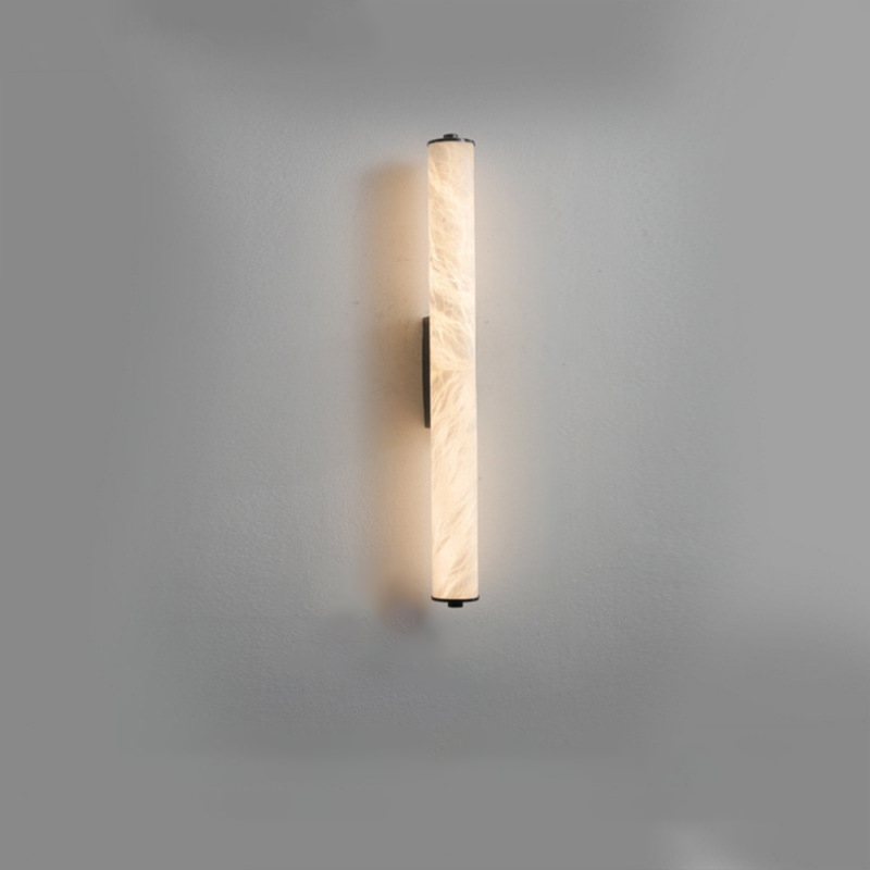 Traditional Chinese Copper Marble Cylinder Square LED Wall Sconce Lamp For Living Room