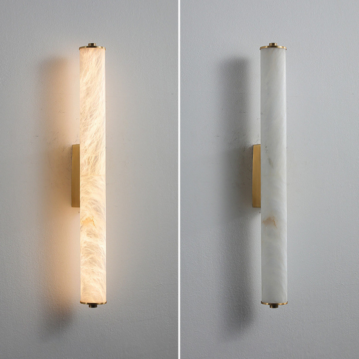 Traditional Chinese Copper Marble Cylinder Square LED Wall Sconce Lamp For Living Room