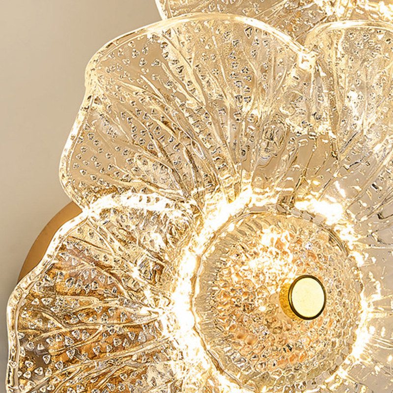 Traditionelle runde LED-Wandleuchte aus Metall und Glas im französischen Stil mit Blumenmotiv fürs Wohnzimmer 