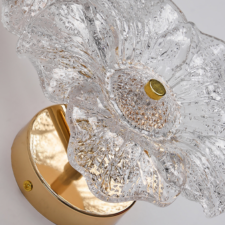 Traditionelle runde LED-Wandleuchte aus Metall und Glas im französischen Stil mit Blumenmotiv fürs Wohnzimmer 
