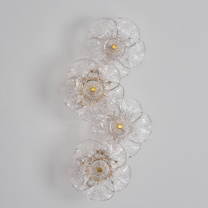 Traditionelle runde LED-Wandleuchte aus Metall und Glas im französischen Stil mit Blumenmotiv fürs Wohnzimmer 