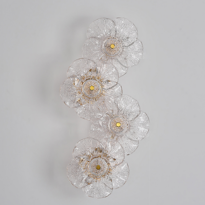 Traditionelle runde LED-Wandleuchte aus Metall und Glas im französischen Stil mit Blumenmotiv fürs Wohnzimmer 