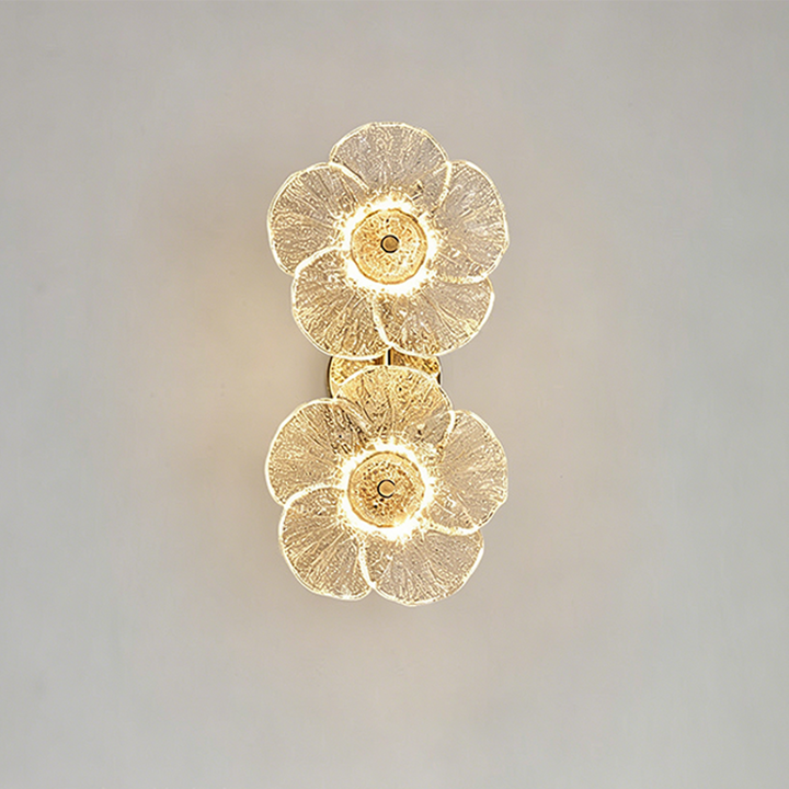 Traditionelle runde LED-Wandleuchte aus Metall und Glas im französischen Stil mit Blumenmotiv fürs Wohnzimmer 