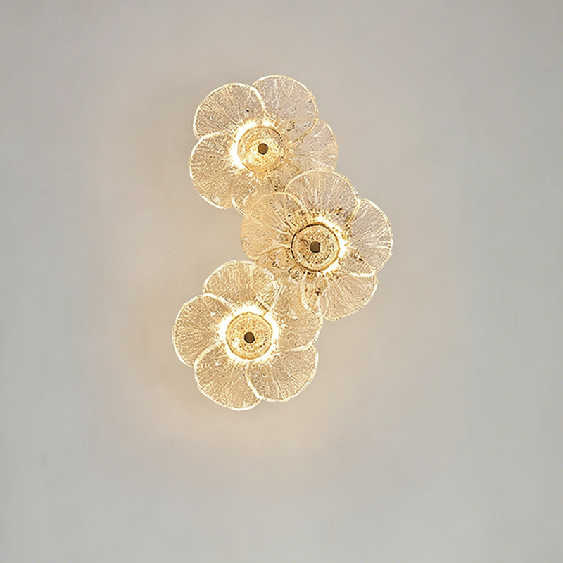 Traditionelle runde LED-Wandleuchte aus Metall und Glas im französischen Stil mit Blumenmotiv fürs Wohnzimmer 