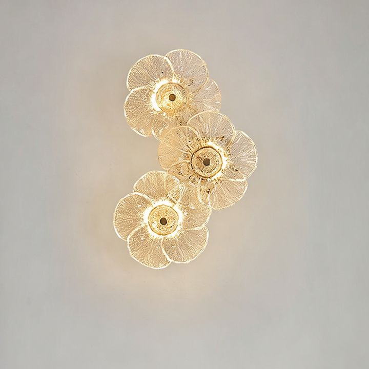 Traditionelle runde LED-Wandleuchte aus Metall und Glas im französischen Stil mit Blumenmotiv fürs Wohnzimmer 