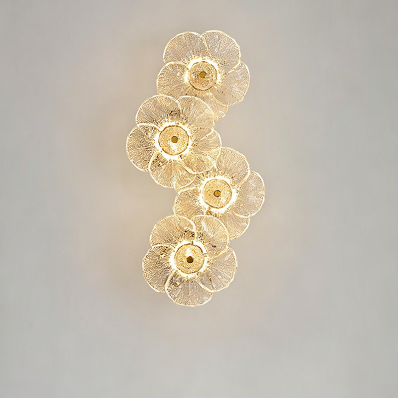 Traditionelle runde LED-Wandleuchte aus Metall und Glas im französischen Stil mit Blumenmotiv fürs Wohnzimmer 