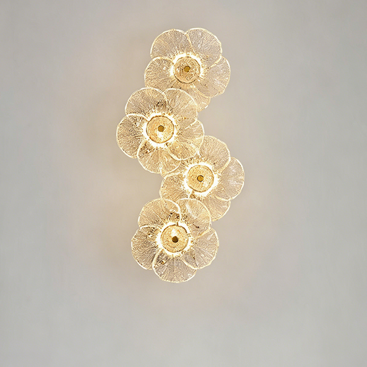 Traditionelle runde LED-Wandleuchte aus Metall und Glas im französischen Stil mit Blumenmotiv fürs Wohnzimmer 