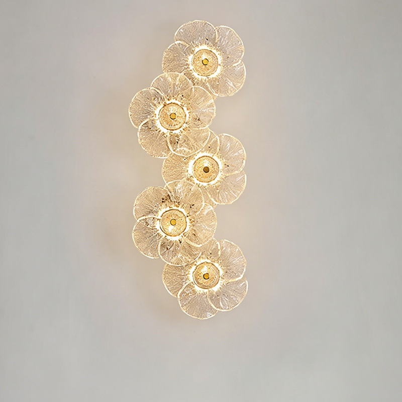Traditionelle runde LED-Wandleuchte aus Metall und Glas im französischen Stil mit Blumenmotiv fürs Wohnzimmer 