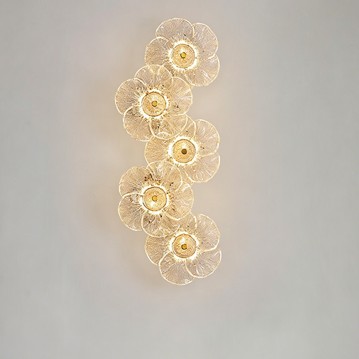 Traditionelle runde LED-Wandleuchte aus Metall und Glas im französischen Stil mit Blumenmotiv fürs Wohnzimmer 